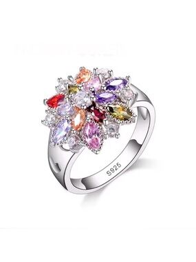 Swarovski Elements 925 Sterling Silver Multicolor Flower Ring NEW
